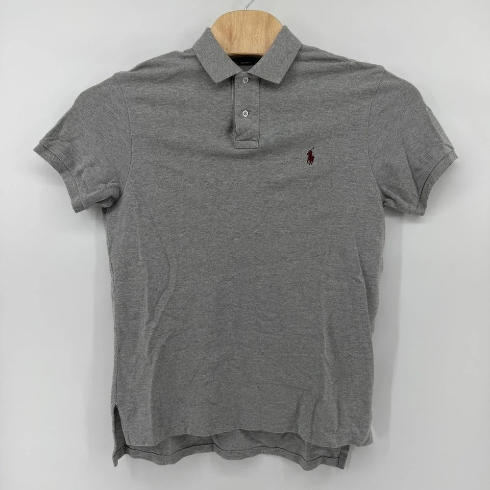 Polo Ralph Lauren Polo Shirt Mens Large Gray Custom Fit Short Sleeve Mesh Cotton